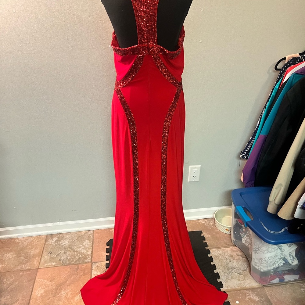 Faviana Red Embellished  Gown - Picture 3 of 5